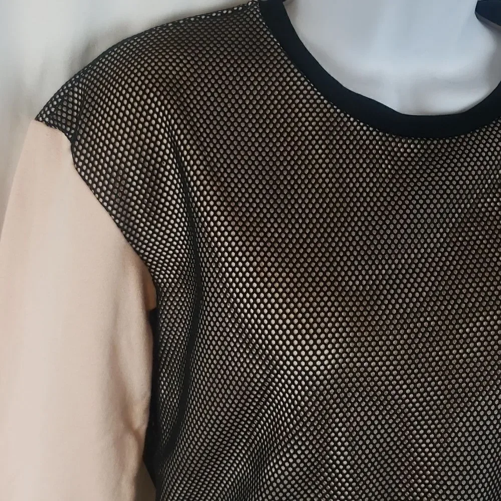 Guess Women's 10 Mesh & Pink Cropped Sweater